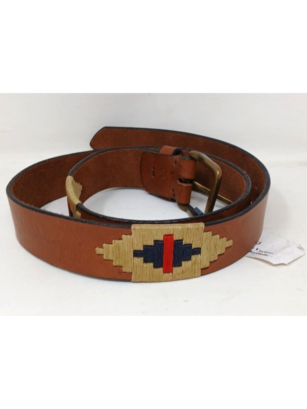 Gaucho Brown Leather Belt 95 cm 37-39 Embroidered Western Tribal w/Buckle #D11-C